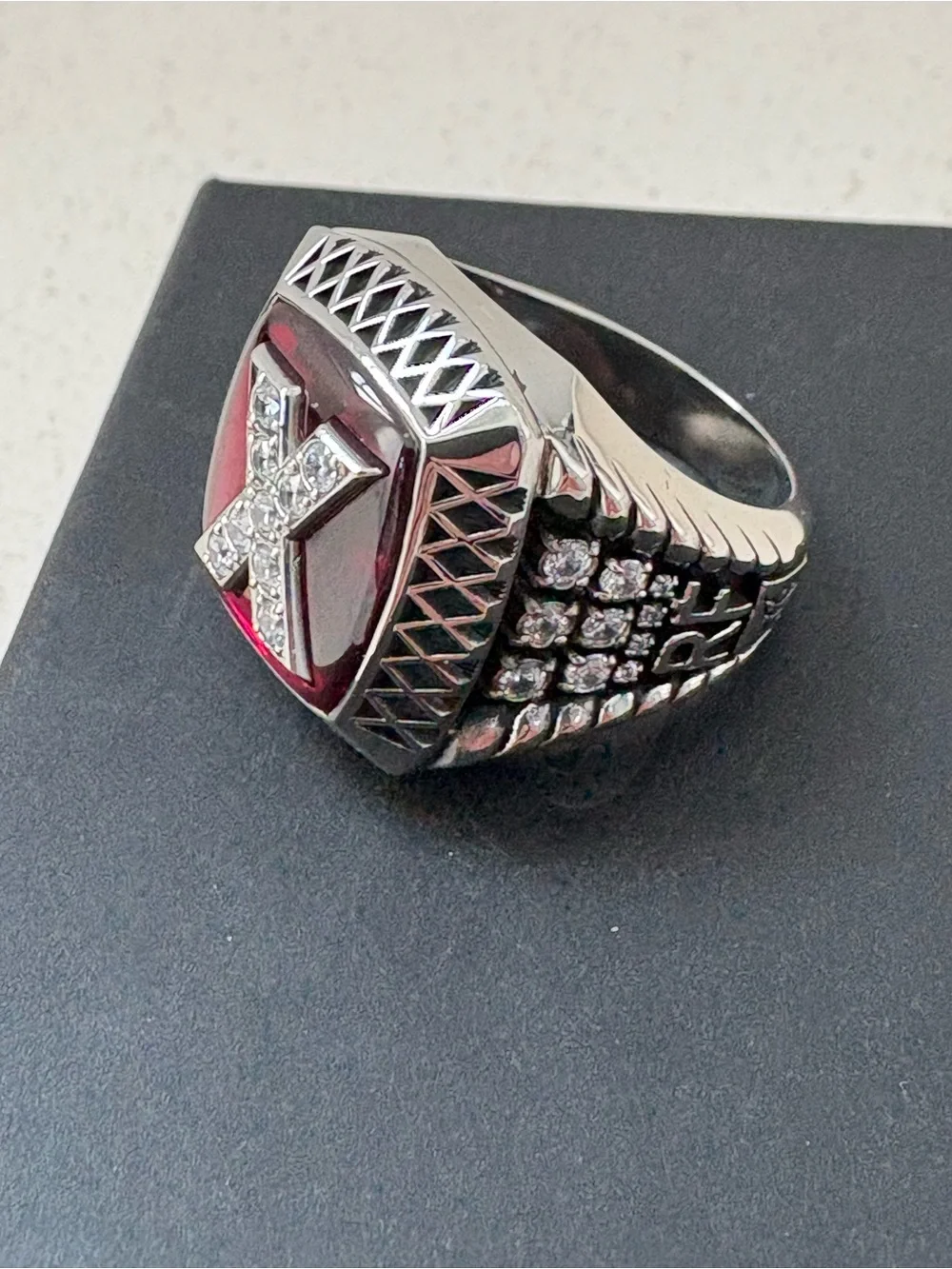 Rascal Flatts Silver-Tone Red Enamel Ring with Crystal 'X' Accent